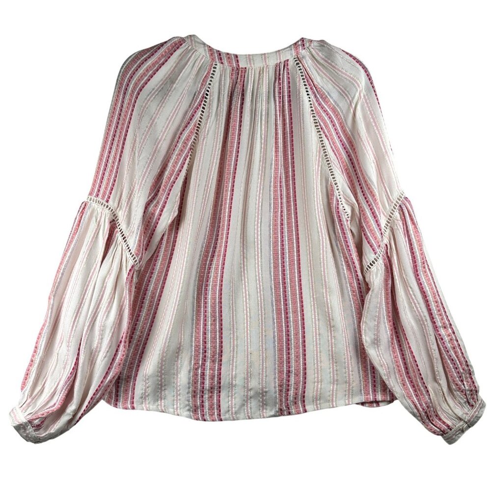 Allison New York Womens Striped Long Bell Sleeve Boho Top Tassels Crochet Artzy - Picture 8 of 16